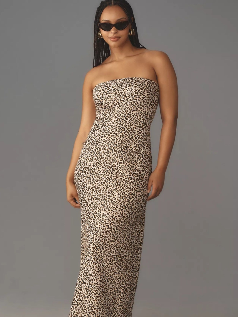 Anthropologie Strapless Leopard-Print Maxi Dress in Beige and Black